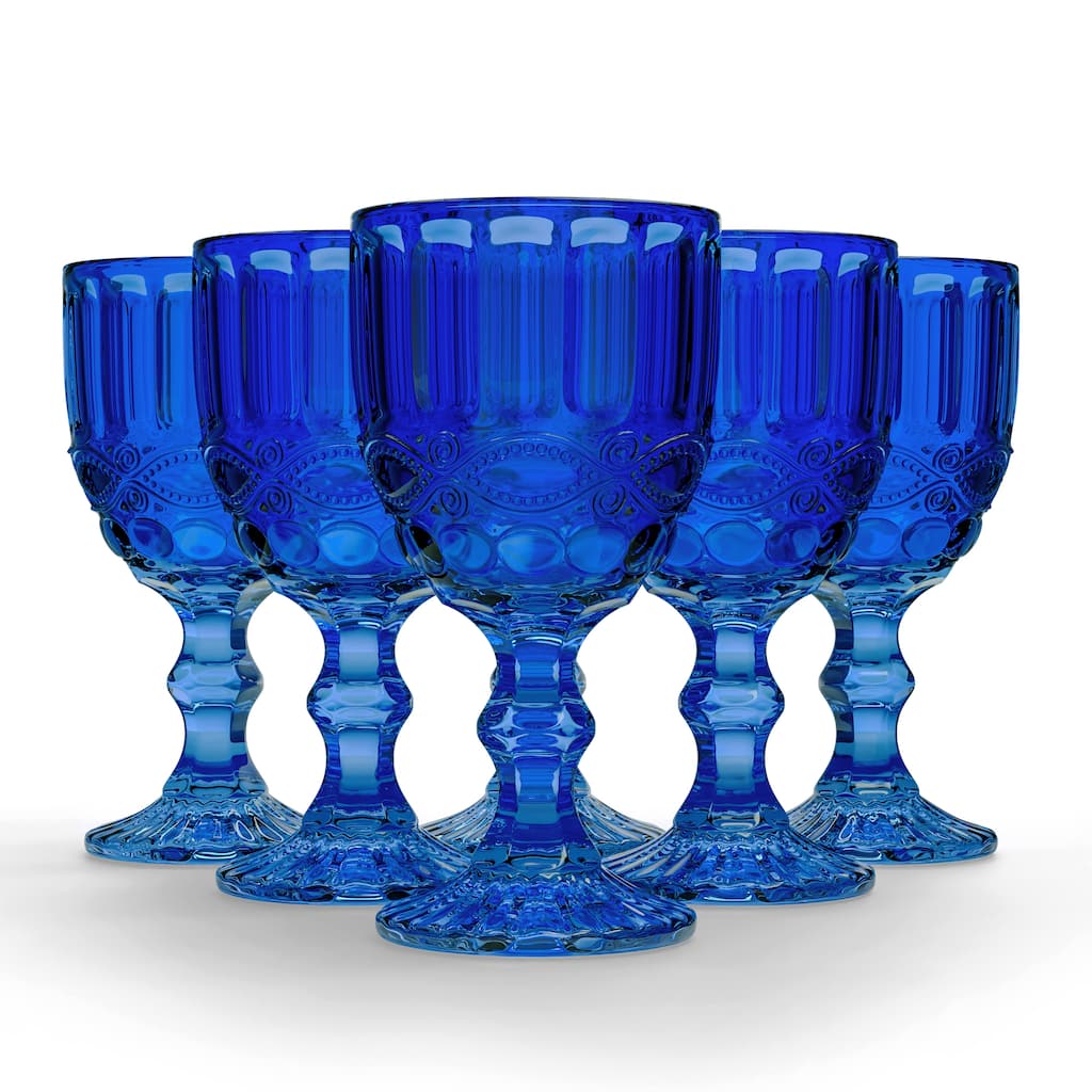 Elle Decor Set of 6 Colored Vintage Wine Glasses - 8.4 oz.