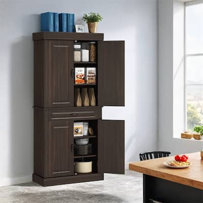 71" Freestanding Kitchen Pantry w/Doors &Cabinets,Tall Storage Cabinet