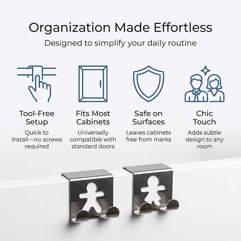 Double Hooks Over The Cabinet Door Set of 2 - 2"H x 2"W x 1 3/4"D