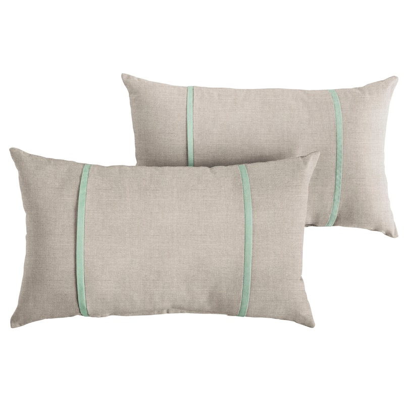 Sorra Home Sunbrella Outdoor Double Petite Flange Pillow Set of 2 - Sunbrella - Cast Silver/Canvas Spa - 16 in H x 26 in W x 6 in D
