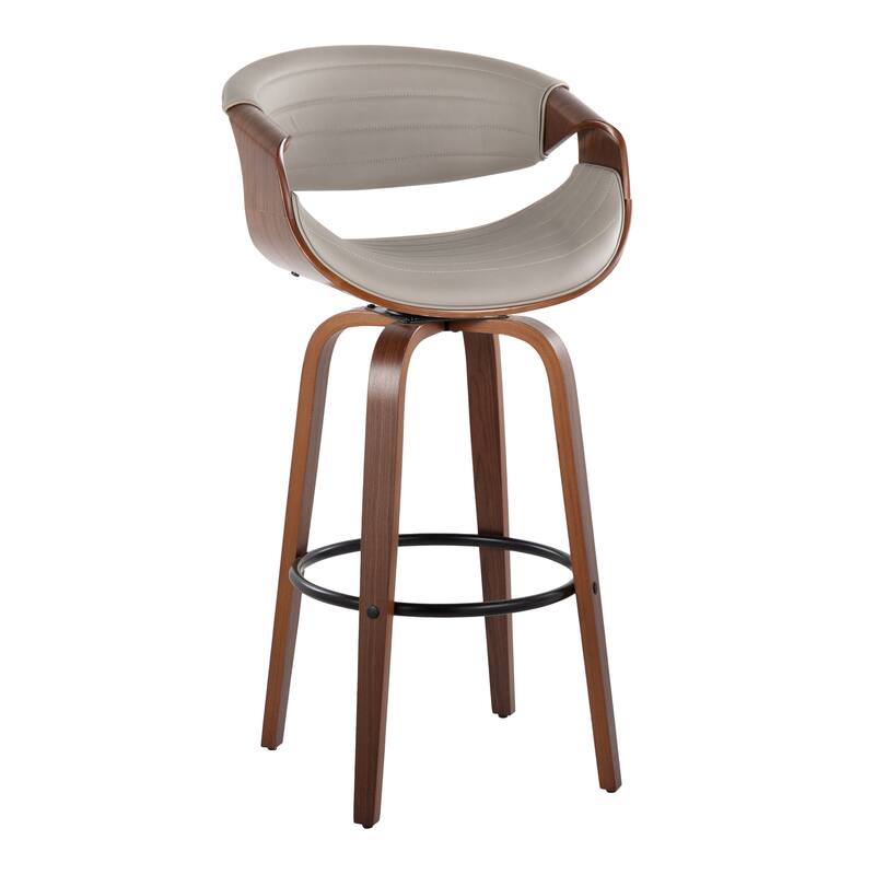 Carson Carrington Kanteborg 30" Fixed-Height Bar Stool with Round Footrest (Set of 2) - Grey Faux Leather/Walnut/Black Metal