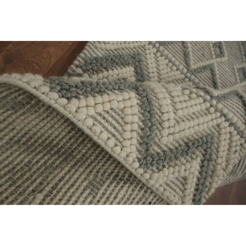 Hand Knotted Oriental 100% Wool Carpet Modern Geometric Greys & Charcoal Modern Gotti Design Runner Rug - 7' 11'' X 2' 7''