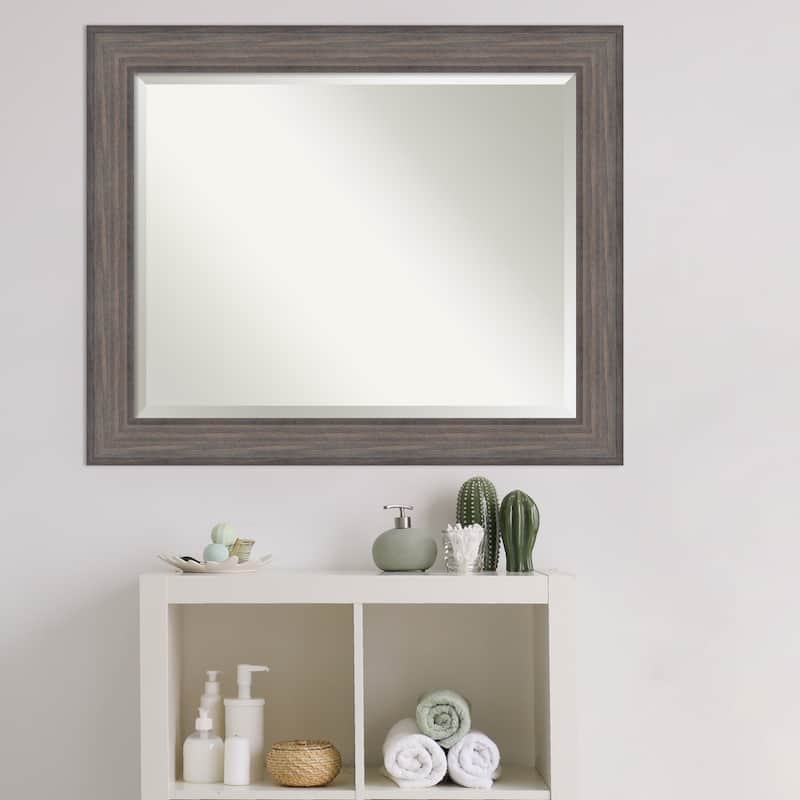 Beveled Wood Bathroom Wall Mirror - Country Barnwood Frame