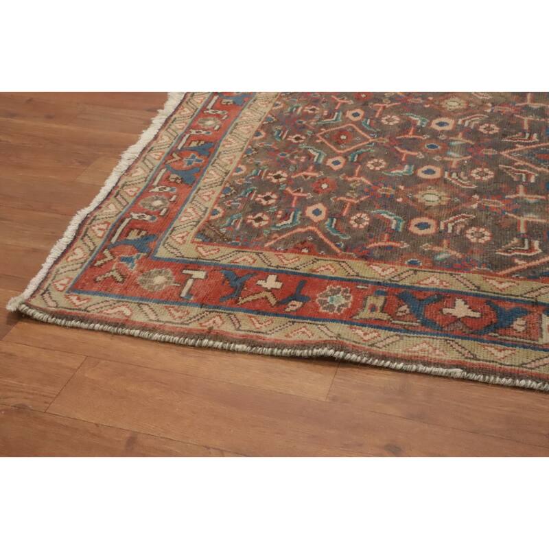 Hand Knotted Oriental 100% Wool Carpet Traditional Geometric Greys & Charcoal Mahal Runner Rug - 9' 7'' X 3' 3''