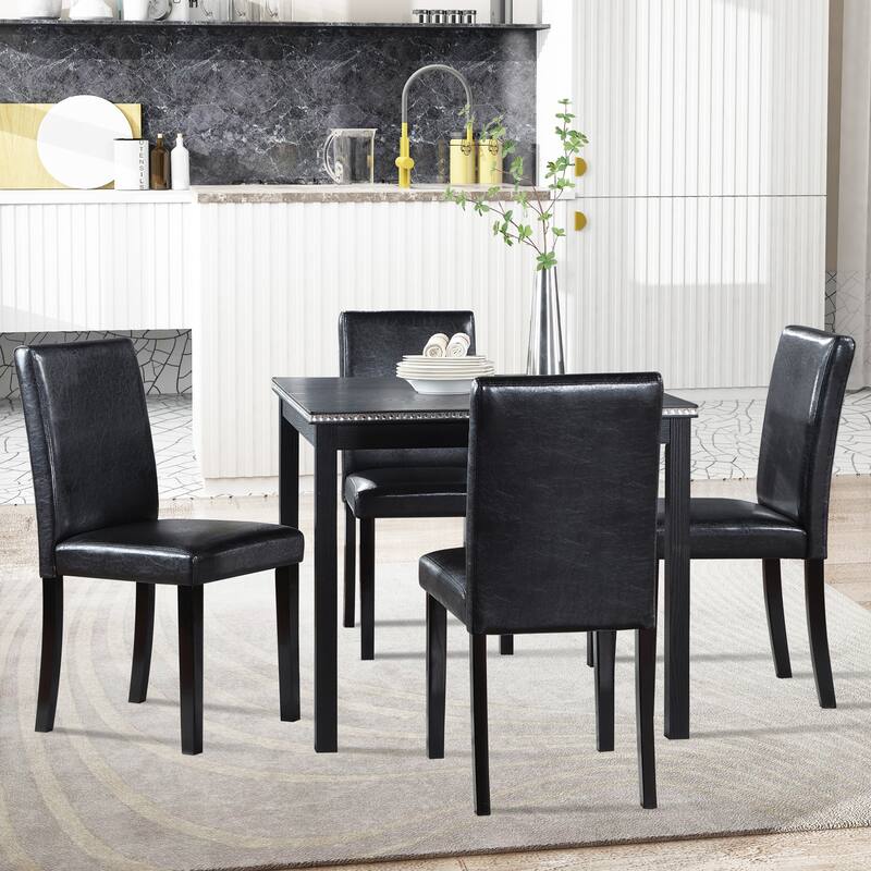 Elegant 5-Piece Wooden Dining Table Set with Square Table, Upholstered Chairs, and Crystal Accents for Dining Rooms