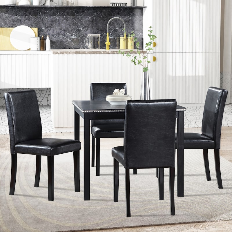 GDFStudio - Davenport 5-Piece Classic Wooden Square Dining Table Set with 4 Upholstered Chairs