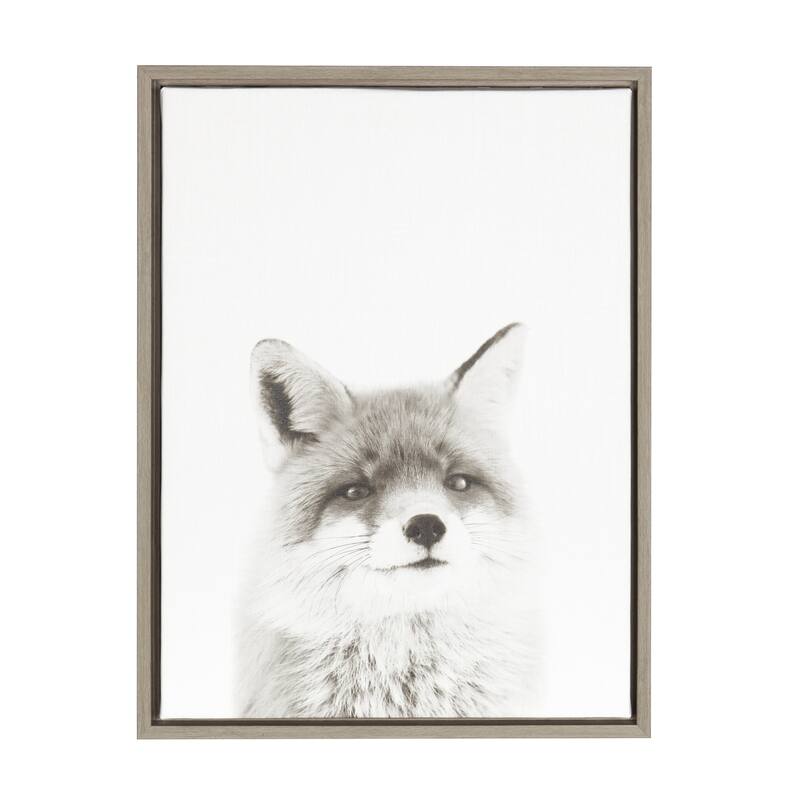 Simon Te Tai DesignOvation Sylvie Fox Black and White Portrait Grey Framed Canvas Wall Art - 18x24 - Plastic - Grey