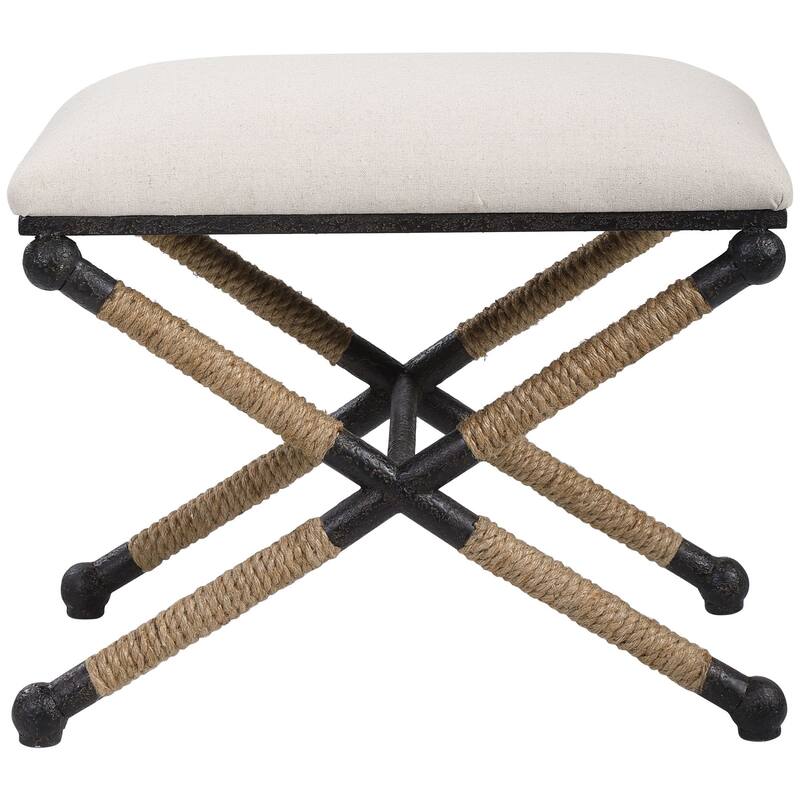 20.5" White and Black Rustic Rectangular Small Bench