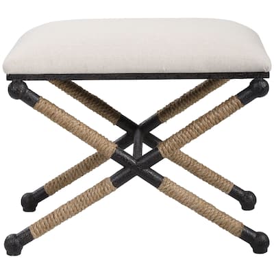 20.5" White and Black Rustic Rectangular Small Bench