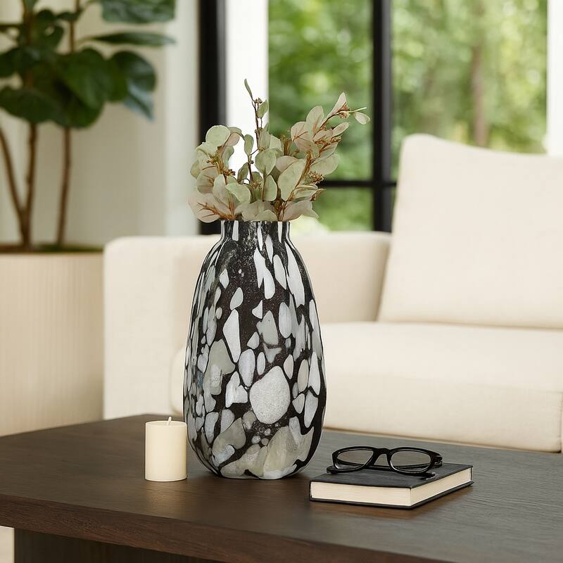 Decorative Glass Vase with Abstract Pattern - Artistic Tall Flower Vase for Home Decor