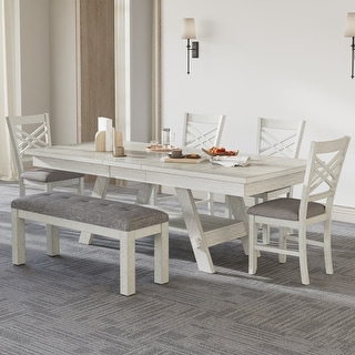 VECELO 6/8-Piece Dining Table Set with Bench, Solid Wood Rectangular ...