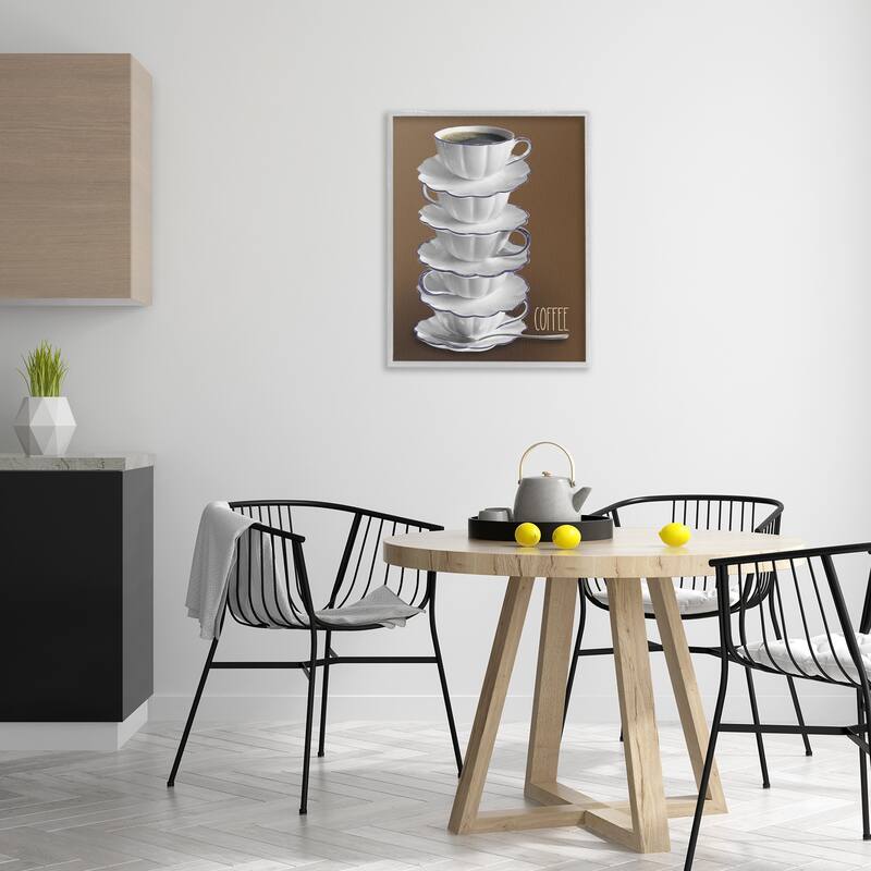 Stupell Stacked Teacups with Coffee Framed Giclee Art Design By Matthew Piotrowicz