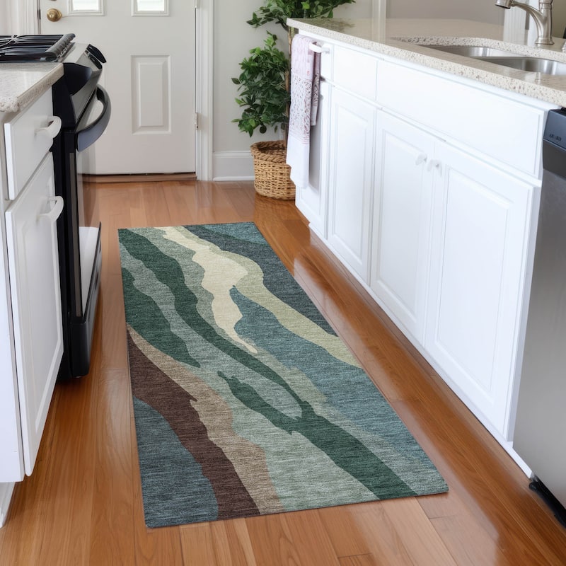 Premium Washable Super Soft Mid Century Modern Mayfield Rug - Sage - 2'3" x 7'6"