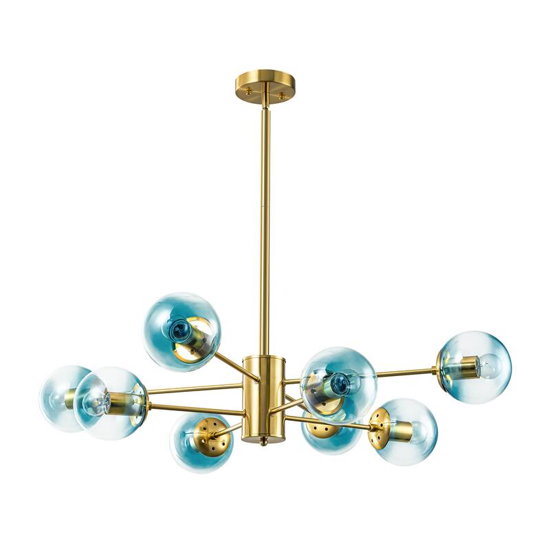 8-Light Modern 2-Tier Sputnik Linear Cluster Gradient Blue Clear Glass Globe Bubble Chandelier