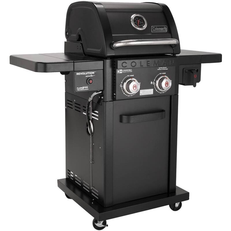 Coleman Revolution 2-Burner Gas BBQ Grill w/ 440-Sq. In. Total Cooking Surface, 2 Side Shelves, Flare-Free Grates, Black