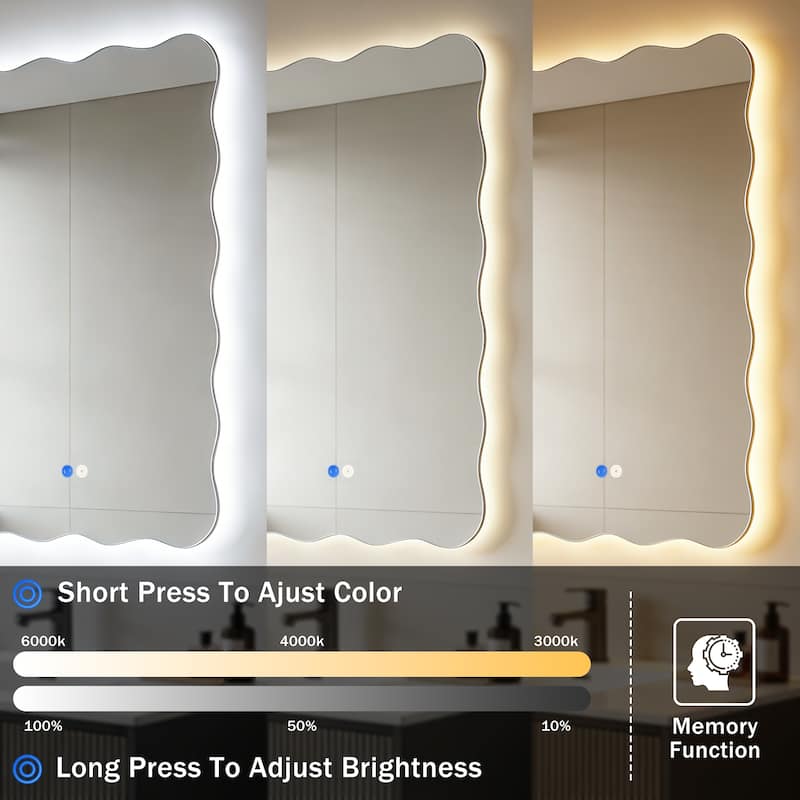 Rectangle Frameless Dimmable LED Light Anti-Fog Wall Bathroom Vanity Mirror