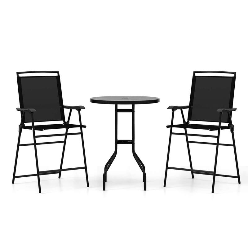 3 PCS Outdoor Bar Set Counter Height Patio Bistro Furniture Set - Black