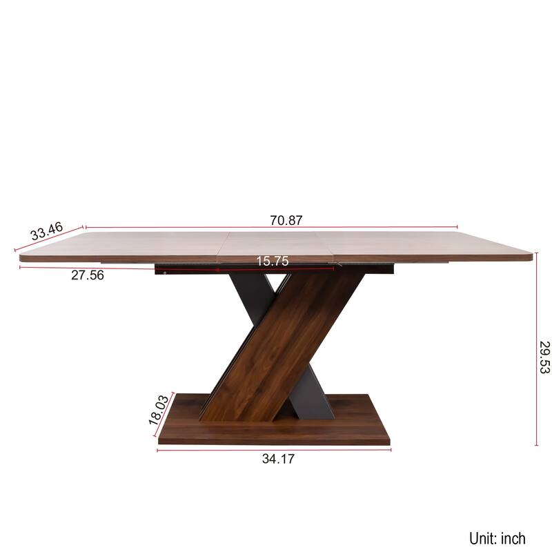 Roomfitters Modern Extendable Dining Table, Rectangular Wood Console with X-Base Design, Durable Melamine Finish