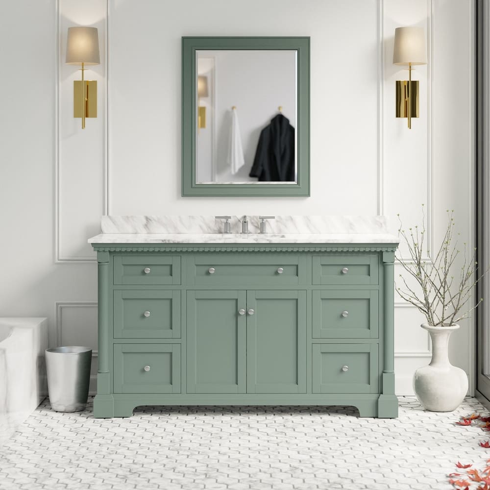KitchenBathCollection Sydney 60" Single Bathroom Vanity with Carrara Marble Top