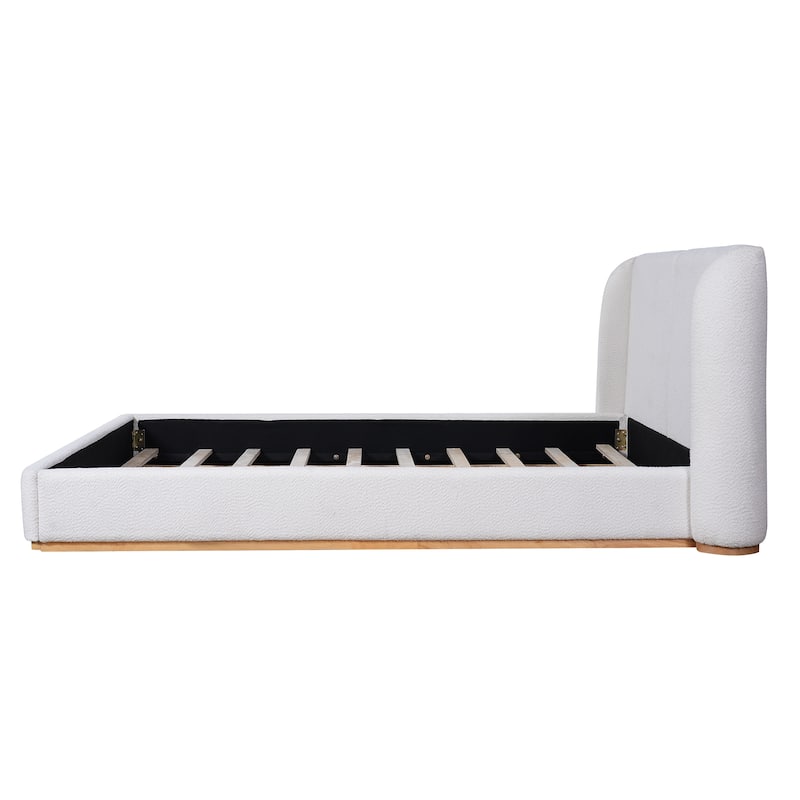 Christopher Knight Home - Aurelius Boucle Upholstered Bed Frame with Solid Rubberwood Base and Wingback Headboard