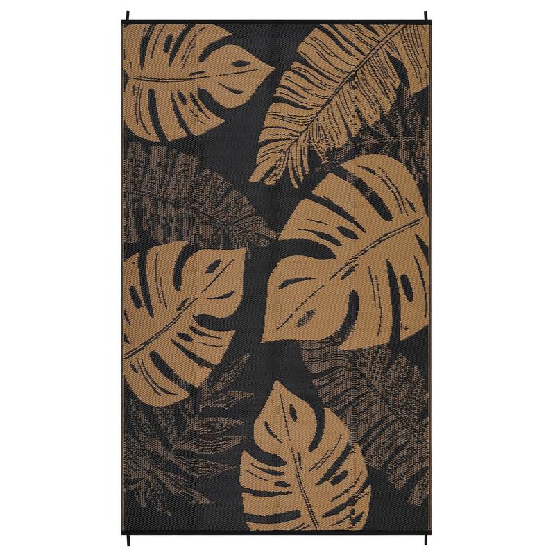 Outdoor Rug Waterproof Reversible Rug Modern Leaves Plastic Straw Area Rug