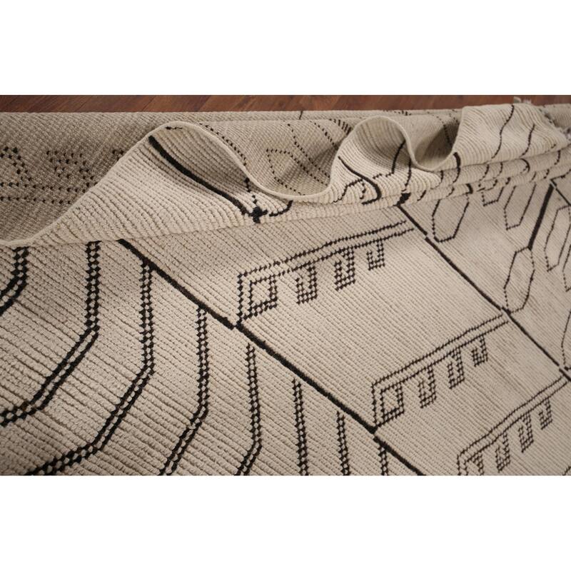 Abstract Moroccan Large Area Rug Handmade Oriental Wool Carpet - 9'11"x 14'5"