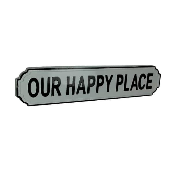 Shop Black And White Enamel Metal Art Happy Place Wall Sign Overstock 29122602