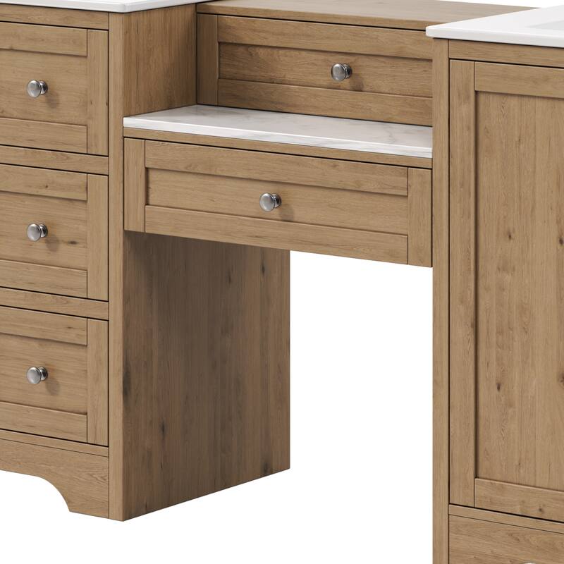 Christopher Knight Home - Wooden 84 Inches Double Sink Bathroom Vanity (Separate Sink) with Engineered Stone Countertop