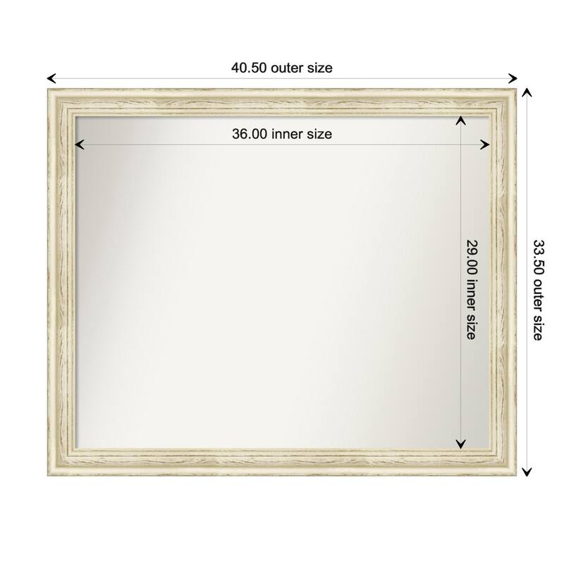 Country White Wash Framed Non-Beveled Custom Wall Mirror, Bathroom Vanity Mirror - Outer Size: 40.5 x 33.5