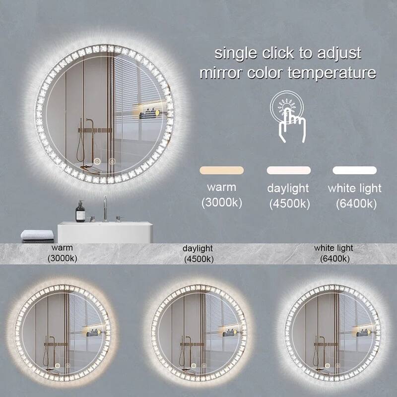 Sparkle Vision LED Dimmable 36" Round Anti-Fog Backlit Bathroom Vanity Mirror - Clear