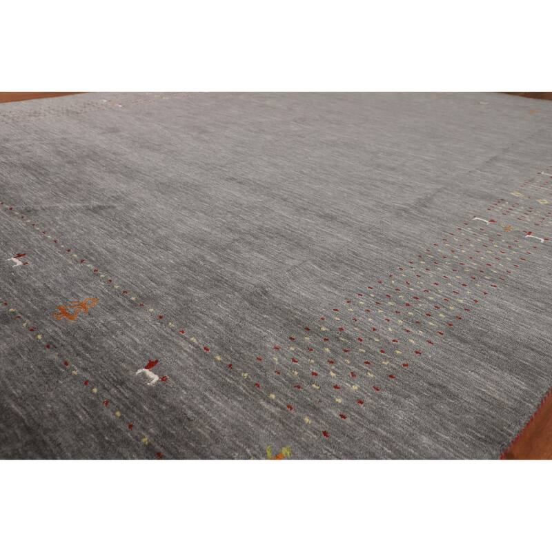Tribal Gray Gabbeh Oriental Area Rug Hand-Knotted Wool Carpet - 8'1"x 9'10"