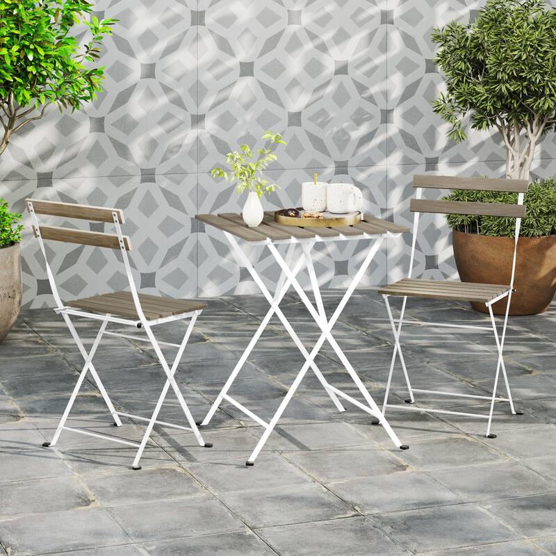 Costway 3 PCS Patio Acacia Wood Bistro Set Bistro Table with 2 Folding - See Details