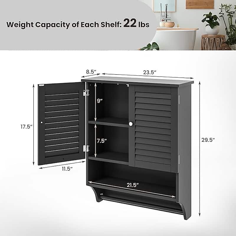 Bathroom Wall Mounted Medicine Cabinet w/ Towel Bar & Louvered Doors