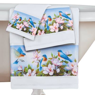 Flowering Magnolias & Bluebirds 3-Piece Bathroom Towel Set - 9.750 x 6.000 x 3.000