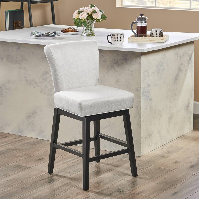 28" Modern Swivel Bar Stool with Leather Seat Backrest, Solid Wood Legs, for Bar Dining Room Living Room and Café