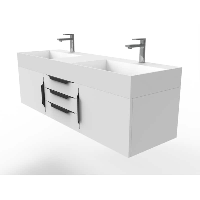Amazon 60" Wall Mounted Bathroom Vanity Set w/ White Top