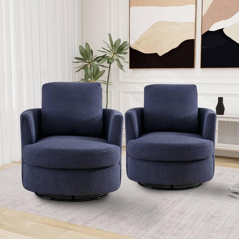 Modern Upholstered Swivel Barrel Chair(Set Of 2) - Navy
