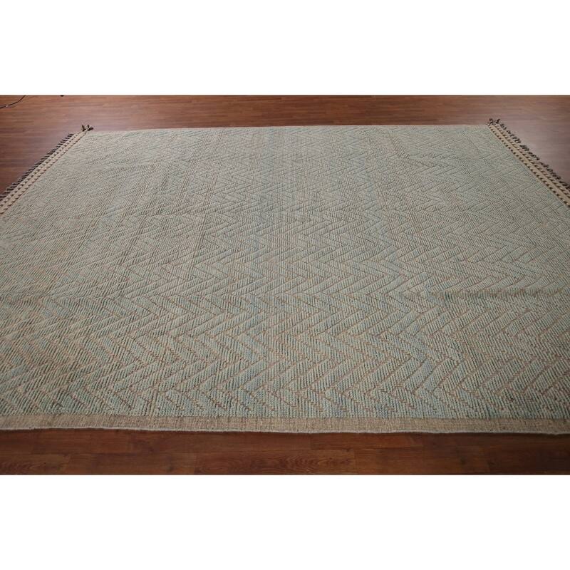 All-Over Chevron Moroccan Modern Area Rug Hand-Knotted Wool Carpet - 8'8"x 13'1"
