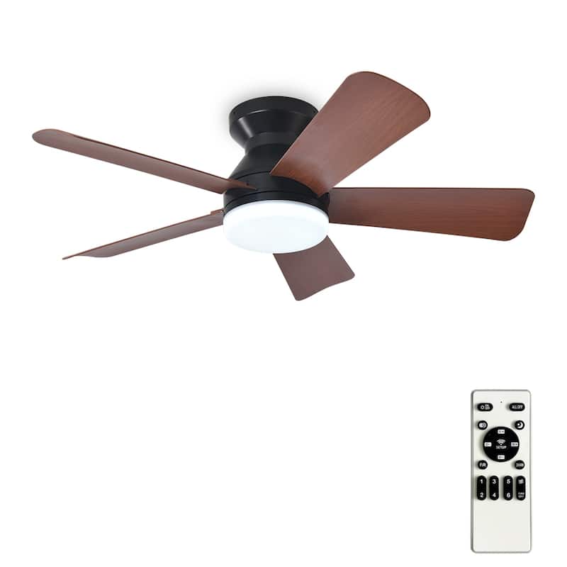 42/35 Inch Low Profile Ceiling Fan with Light: Dimmable, Remote Control, 6-Speed, 5 Blades - 42-inch - Walnut