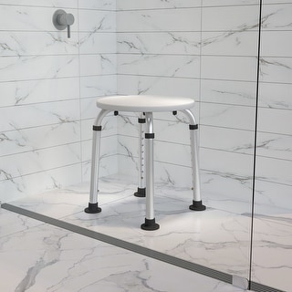 Tool-Free 300 Lb. Capacity, Adjustable White Bath & Shower Stool - 14.25"D x 14.25"W x 14" - 20.75"H