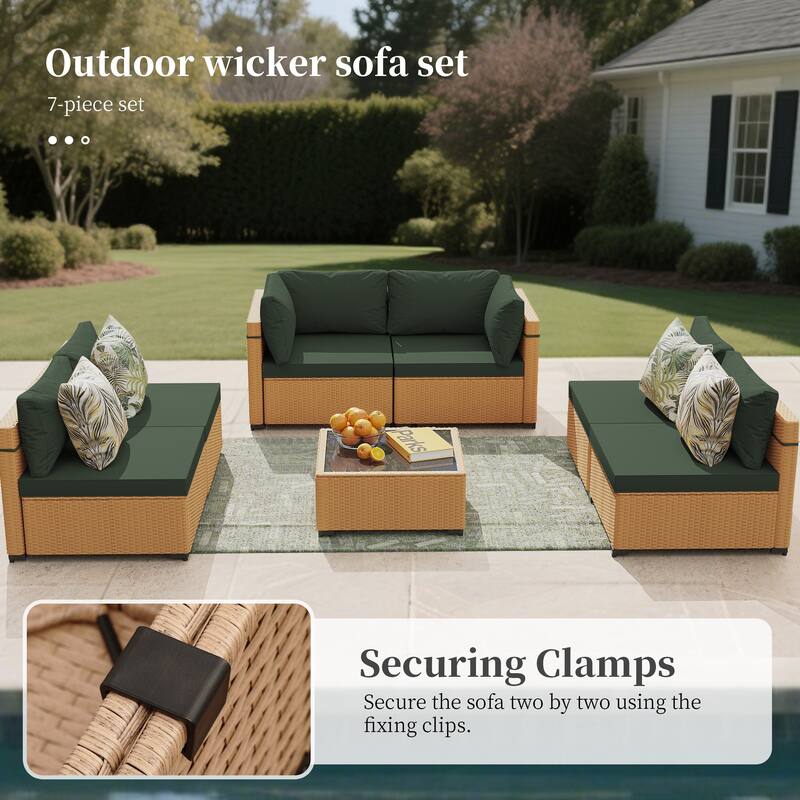 UPHA 7-Piece Rattan Patio Sofa Conversation Set with Cushions