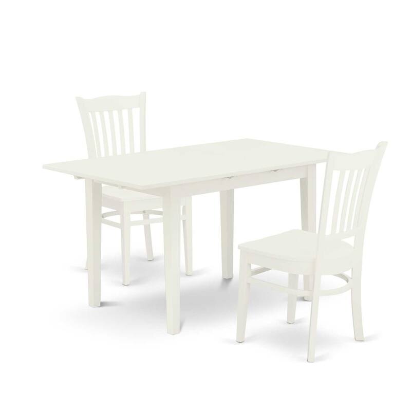 HomeStock 3-Pc Linen White Finish Rectangular Solid Wood Top With Butterfly Leaf Dining Table Set