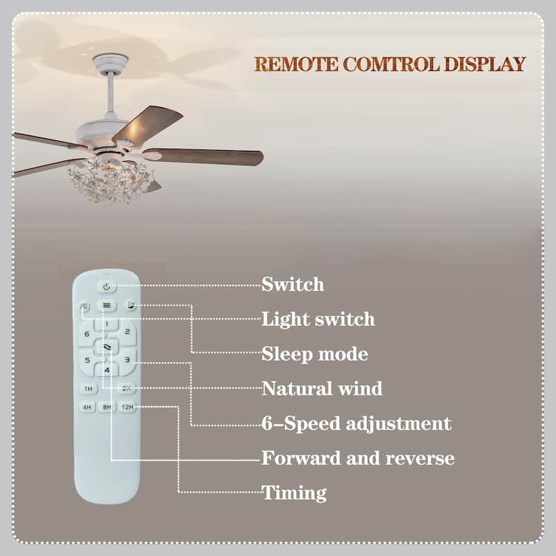 Praer Washed White 5-blade Lighted Ceiling Fan with Crystal Daisy Bouquet Shade