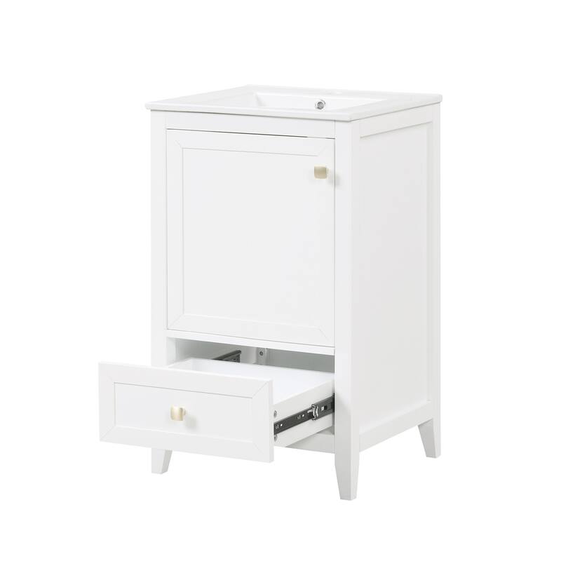 20" Bathroom Storage Vanity Cabinet with Ceramic Sink, Rack and Drawer