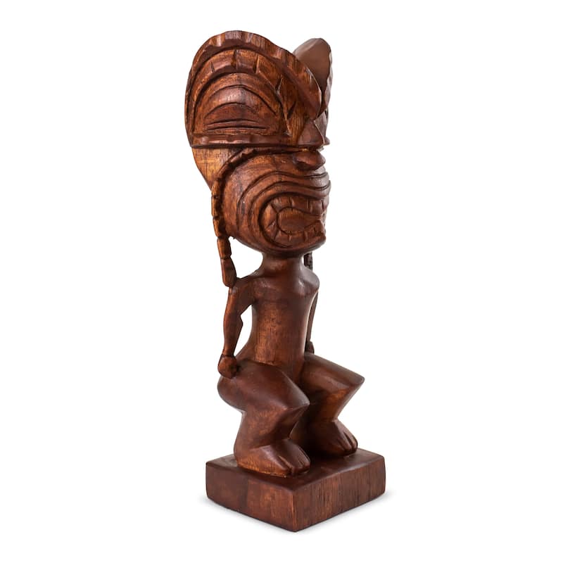 Handmade Wooden Primitive Angry Face Tribal Statue Sculpture Tiki Bar Handcrafted Unique Gift Art Home Decor Accent
