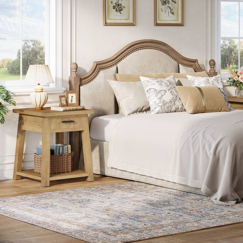 Rustic Nightstand with Drawer and Open Shelf