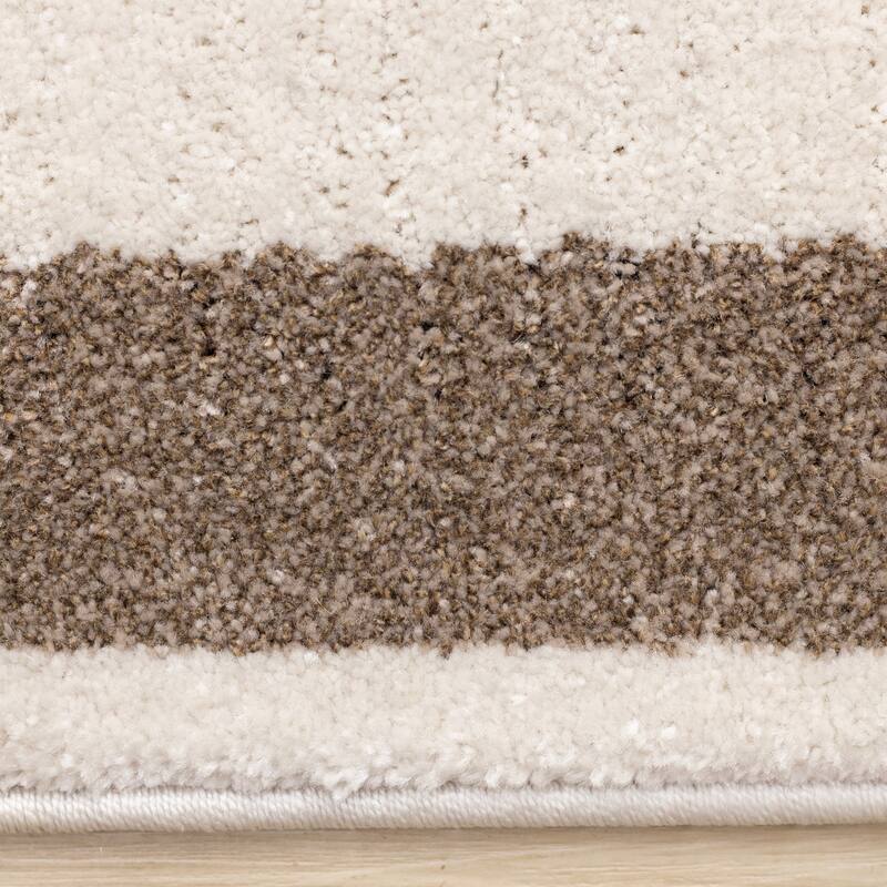 Black Grey White Taupe Rectangle Rows High-Traffic Rug