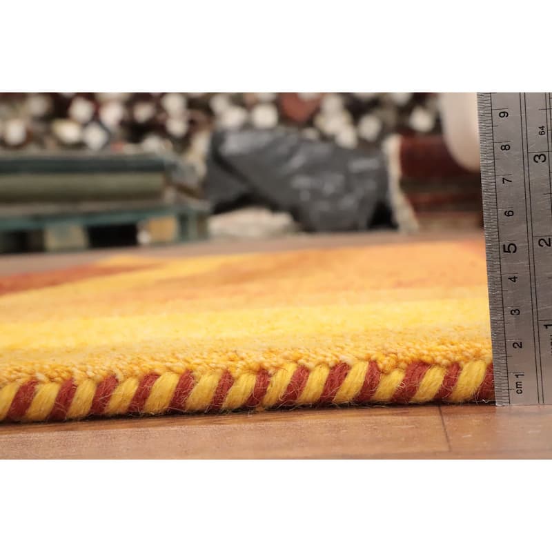 Hand Knotted Oriental 100% Wool Carpet Modern Geometric Yellow & Gold Gabbeh Area Rug - 6' 6'' X 4' 6''