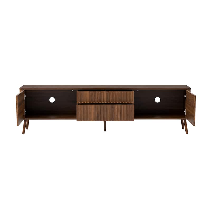 Fluted TV Stand with Storage Drawers and Cabinets for TVs up to 80", Walnut
