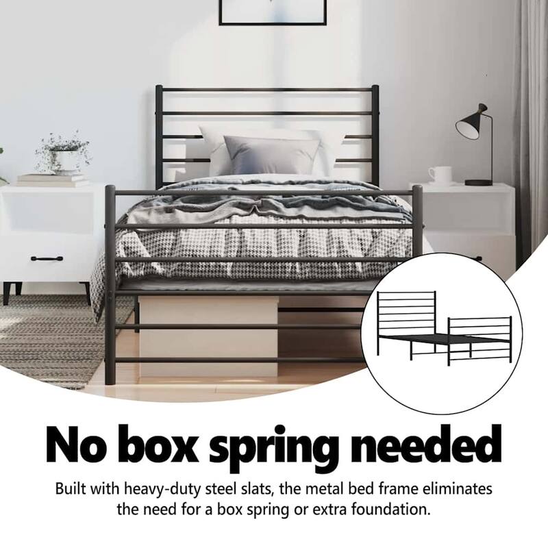 vidaXL Metal Bed Frame with Headboard, No Mattress